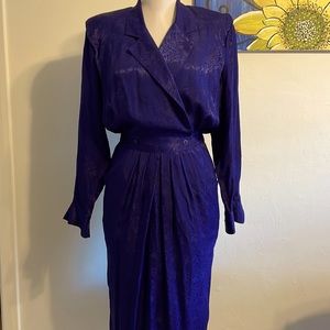 Depeche Mode Dress vintage-royal blue purple jacquard fitted waist with pockets